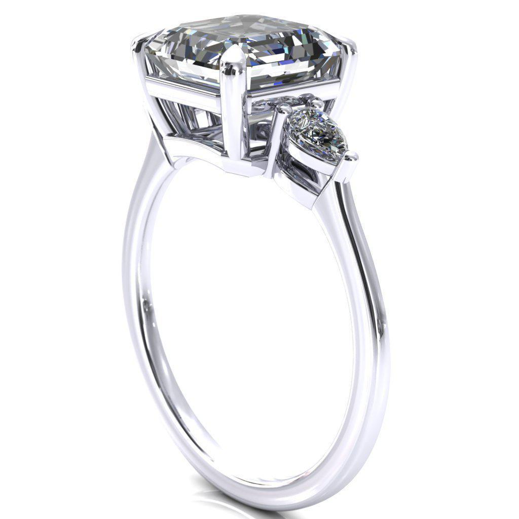 Robyn Asscher Moissanite 4 Claw Prong 2 Rail Basket Pear Sidestones Inverted Cathedral Engagement Ring-FIRE & BRILLIANCE