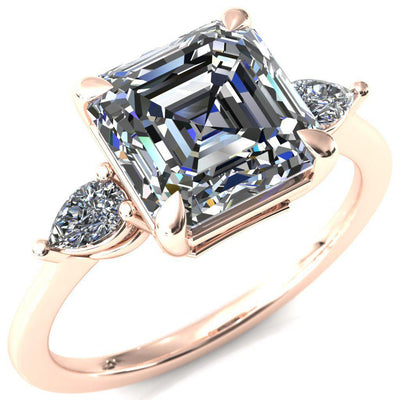 Robyn Asscher Moissanite 4 Claw Prong 2 Rail Basket Pear Sidestones Inverted Cathedral Engagement Ring-FIRE & BRILLIANCE