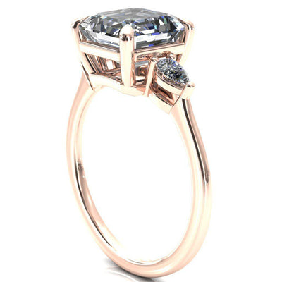 Robyn Asscher Moissanite 4 Claw Prong 2 Rail Basket Pear Sidestones Inverted Cathedral Engagement Ring-FIRE & BRILLIANCE