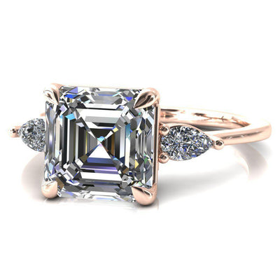 Robyn Asscher Moissanite 4 Claw Prong 2 Rail Basket Pear Sidestones Inverted Cathedral Engagement Ring-FIRE & BRILLIANCE