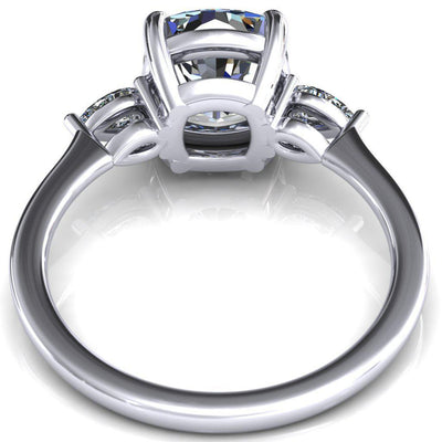 Robyn Cushion Moissanite 4 Claw Prong 2 Rail Basket Pear Sidestones Inverted Cathedral Engagement Ring-FIRE & BRILLIANCE