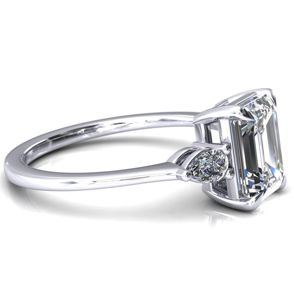 Robyn Emerald Moissanite 4 Claw Prong 2 Rail Basket Pear Sidestones Inverted Cathedral Engagement Ring-FIRE & BRILLIANCE