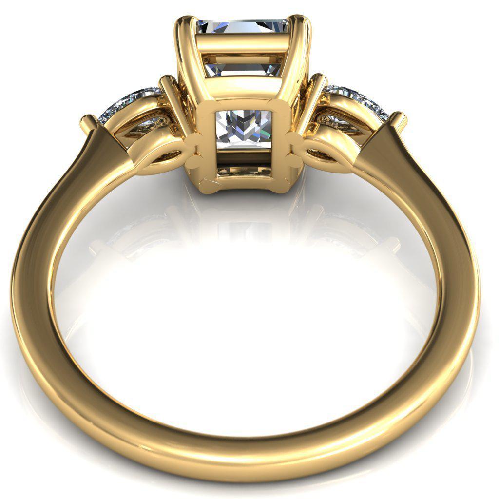 Robyn Emerald Moissanite 4 Claw Prong 2 Rail Basket Pear Sidestones Inverted Cathedral Engagement Ring-FIRE & BRILLIANCE