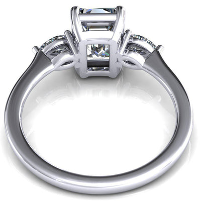 Robyn Emerald Moissanite 4 Claw Prong 2 Rail Basket Pear Sidestones Inverted Cathedral Engagement Ring-FIRE & BRILLIANCE