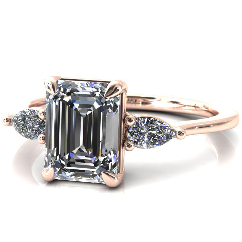 Robyn Emerald Moissanite 4 Claw Prong 2 Rail Basket Pear Sidestones Inverted Cathedral Engagement Ring-FIRE & BRILLIANCE