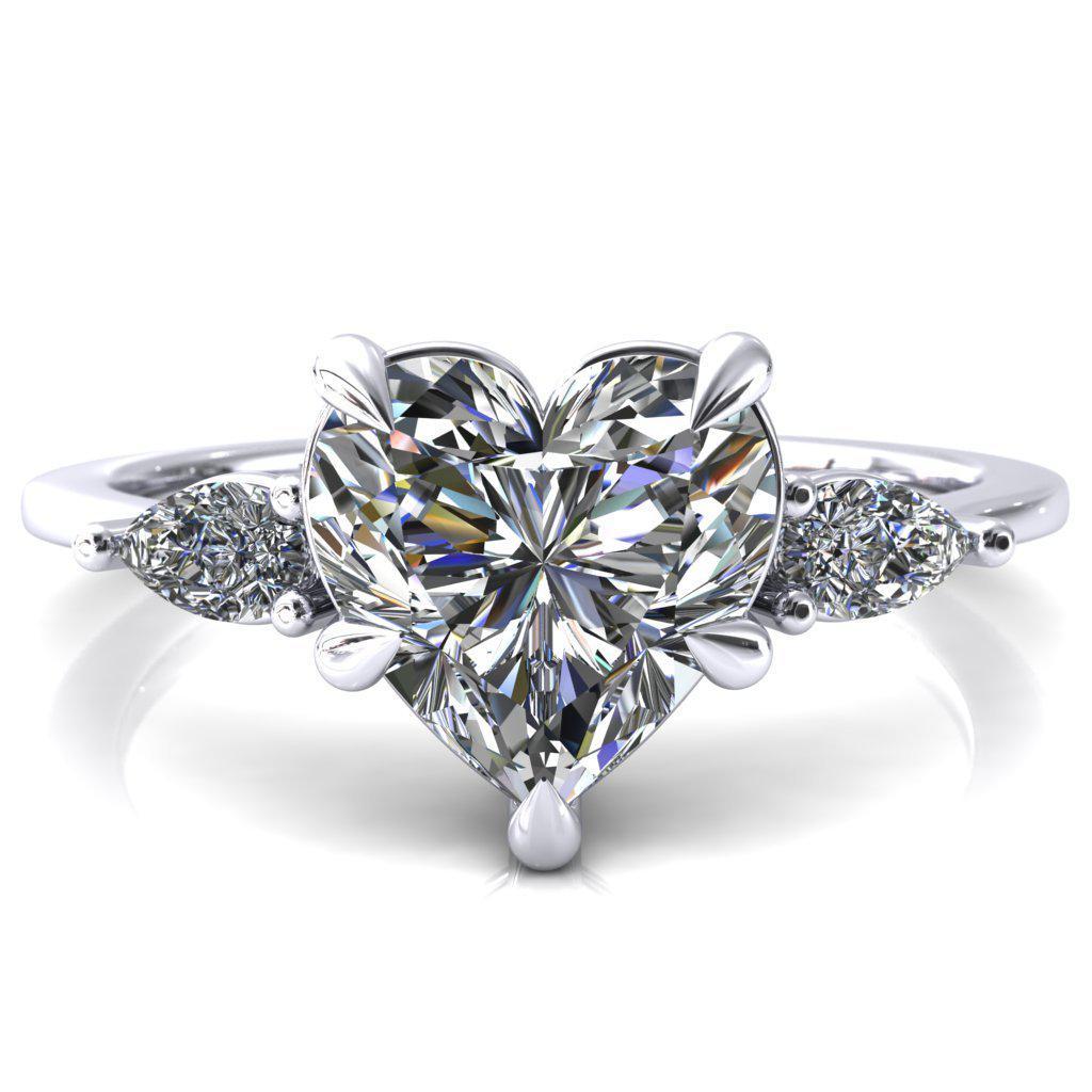 Robyn Heart Moissanite 4 Claw Prong 2 Rail Basket Pear Sidestones Inverted Cathedral Engagement Ring-FIRE & BRILLIANCE
