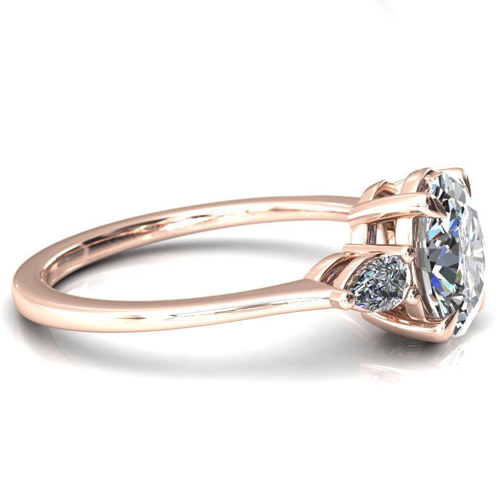 Robyn Oval Moissanite 4 Claw Prong 2 Rail Basket Pear Sidestones Inverted Cathedral Engagement Ring-FIRE & BRILLIANCE