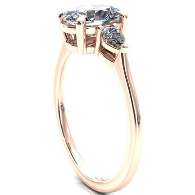 Robyn Oval Moissanite 4 Claw Prong 2 Rail Basket Pear Sidestones Inverted Cathedral Engagement Ring-FIRE & BRILLIANCE