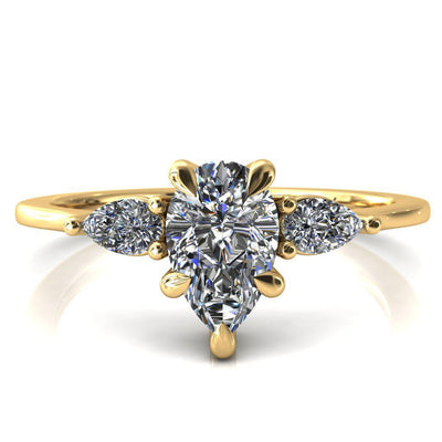 Robyn Pear Moissanite 4 Claw Prong 2 Rail Basket Pear Sidestones Inverted Cathedral Engagement Ring-FIRE & BRILLIANCE
