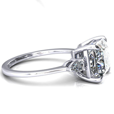 Robyn Princess/Square Moissanite 4 Claw Prong 2 Rail Basket Pear Sidestones Inverted Cathedral Engagement Ring-FIRE & BRILLIANCE