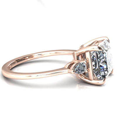 Robyn Princess/Square Moissanite 4 Claw Prong 2 Rail Basket Pear Sidestones Inverted Cathedral Engagement Ring-FIRE & BRILLIANCE