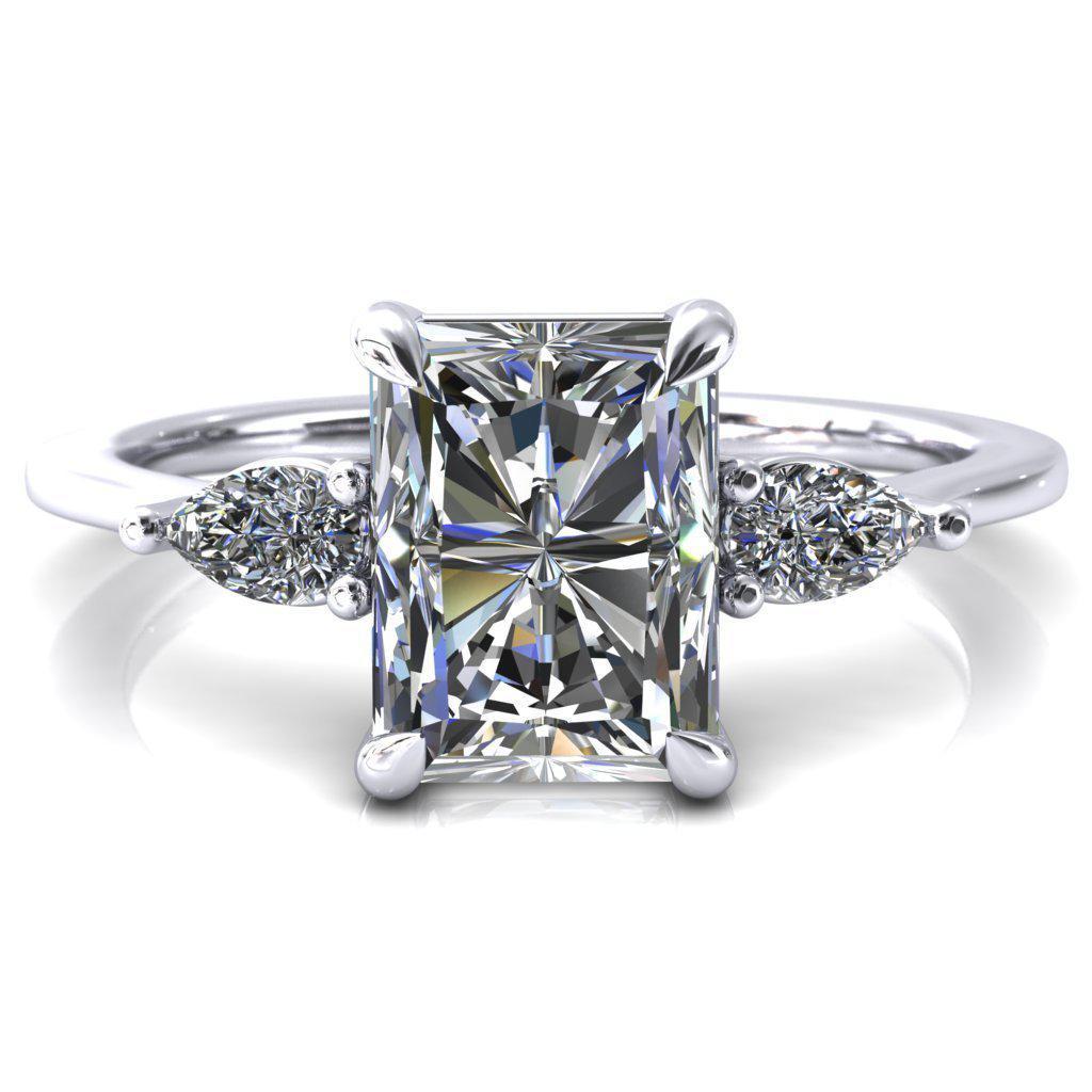 Robyn Radiant Moissanite 4 Claw Prong 2 Rail Basket Pear Sidestones Inverted Cathedral Engagement Ring-FIRE & BRILLIANCE