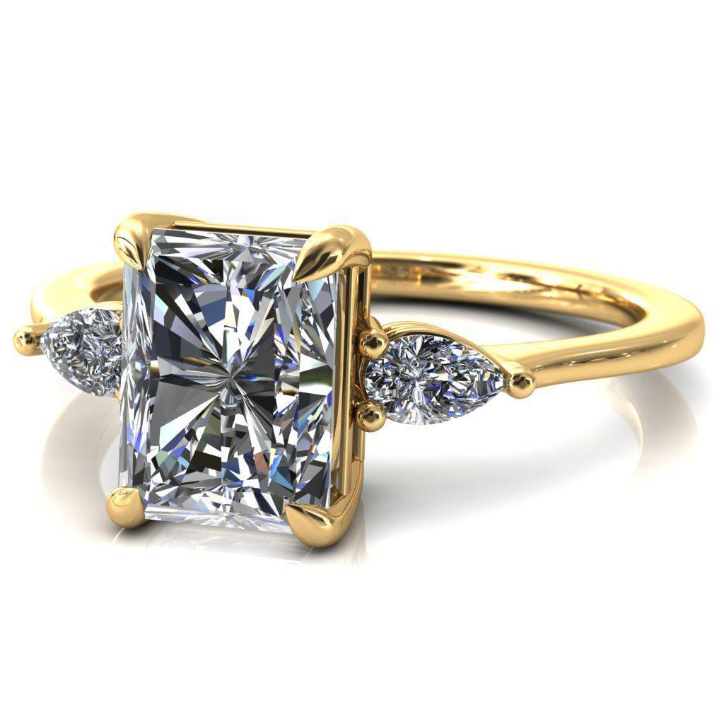 Robyn Radiant Moissanite 4 Claw Prong 2 Rail Basket Pear Sidestones Inverted Cathedral Engagement Ring-FIRE & BRILLIANCE