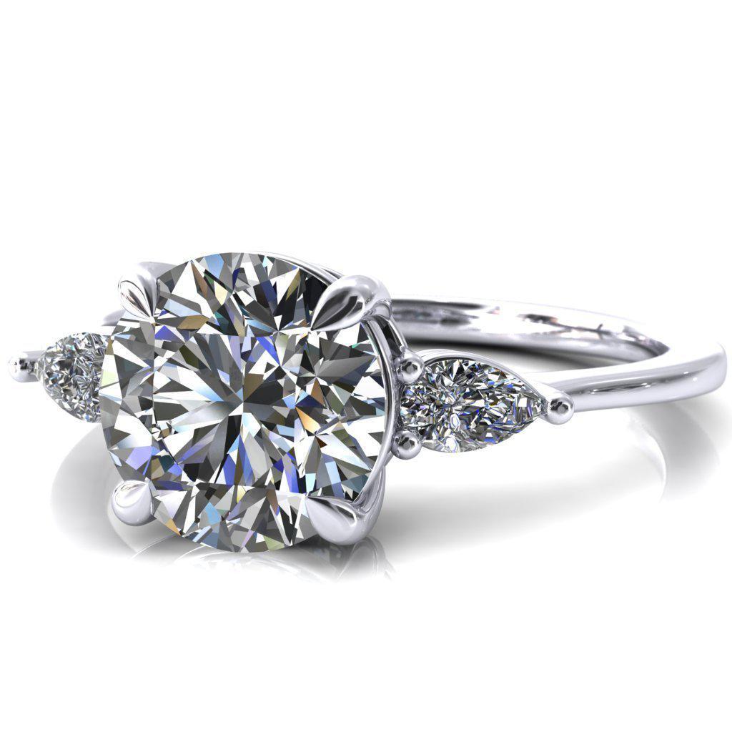 Robyn 8.5mm Round Center Stone 4 Claw Prong 2 Rail Basket Pear Sidestones Inverted Cathedral Engagement Ring