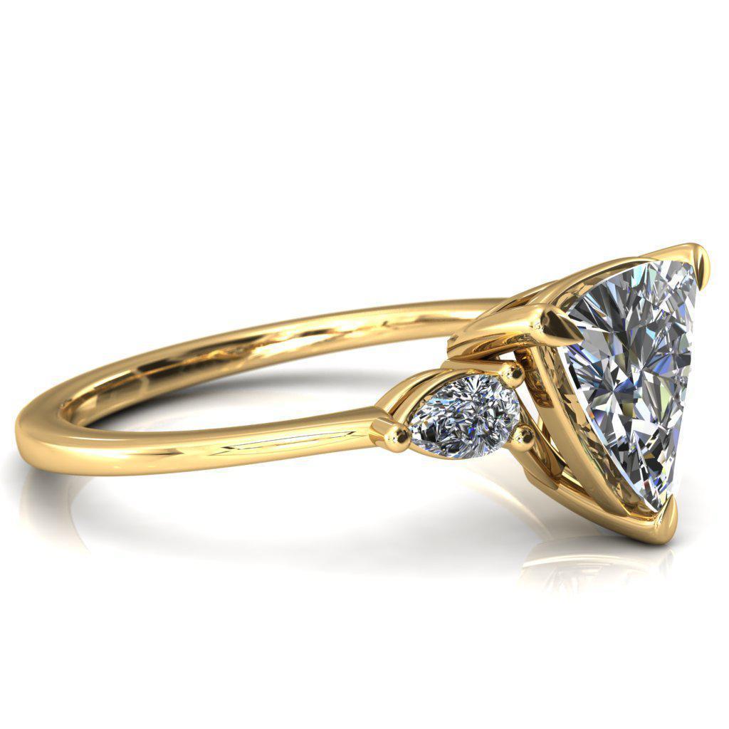Robyn Trillion Moissanite 4 Claw Prong 2 Rail Basket Pear Sidestones Inverted Cathedral Engagement Ring-FIRE & BRILLIANCE