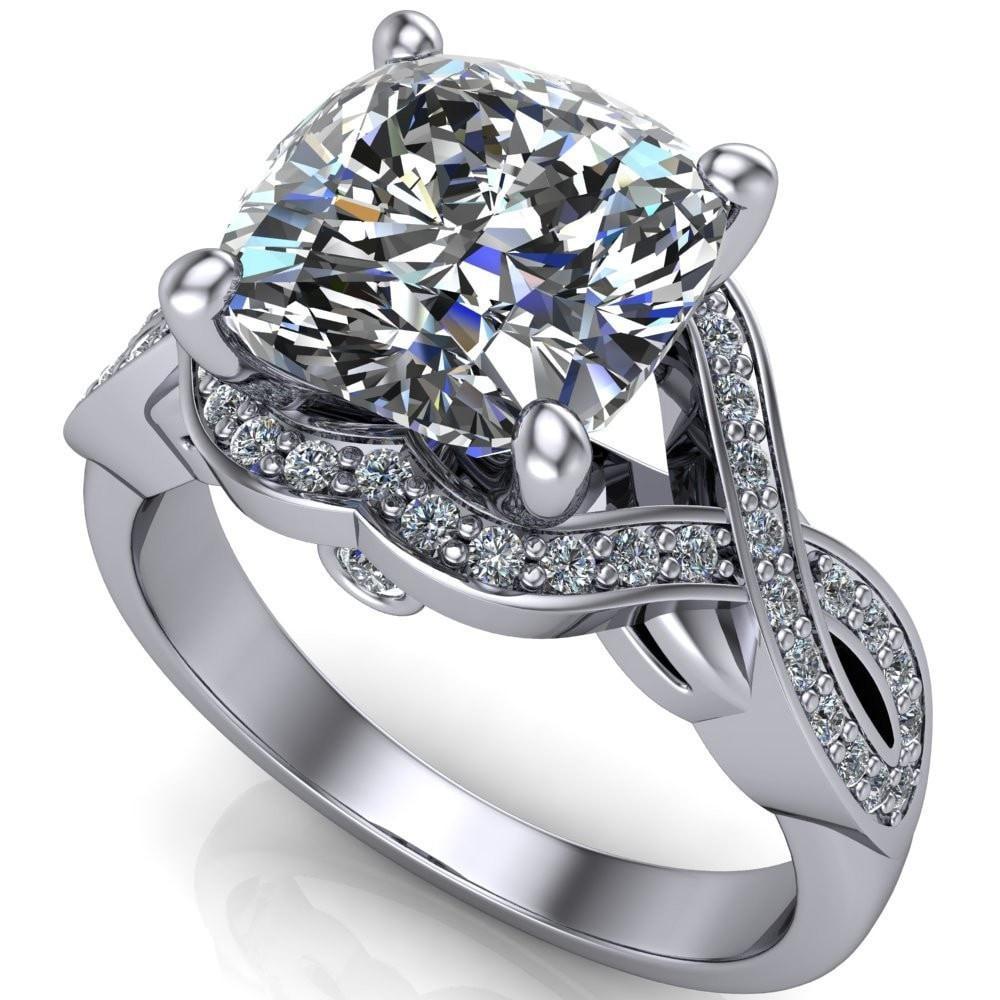 Rolling Stone Cushion Moissanite 4 Prong Split Shank Diamond Channel Ring-Custom-Made Jewelry-Fire & Brilliance ®