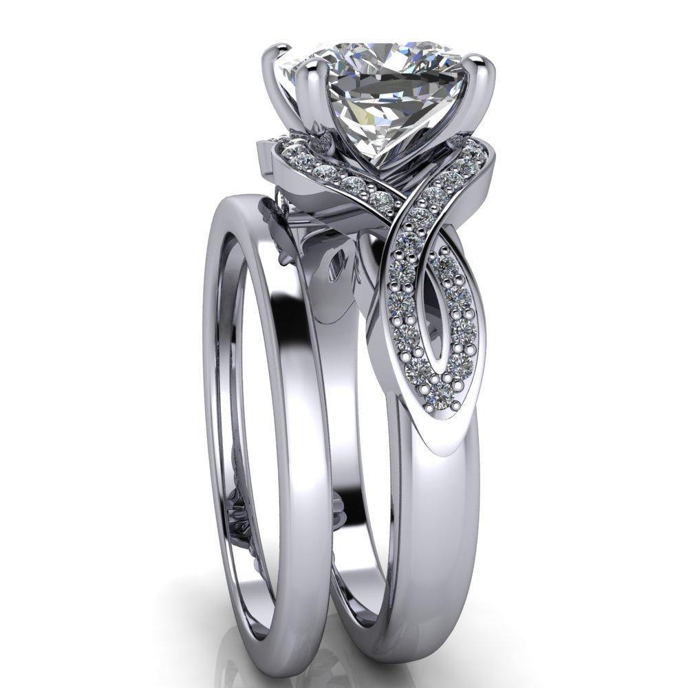 Rolling Stone Cushion Moissanite 4 Prong Split Shank Diamond Channel Ring-Custom-Made Jewelry-Fire & Brilliance ®
