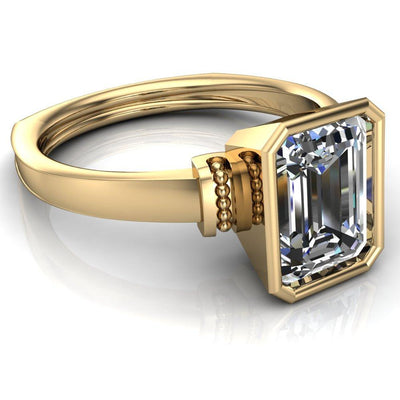 Romi Emerald Moissanite Filigree Euro Shank Ring-Custom-Made Jewelry-Fire & Brilliance ®