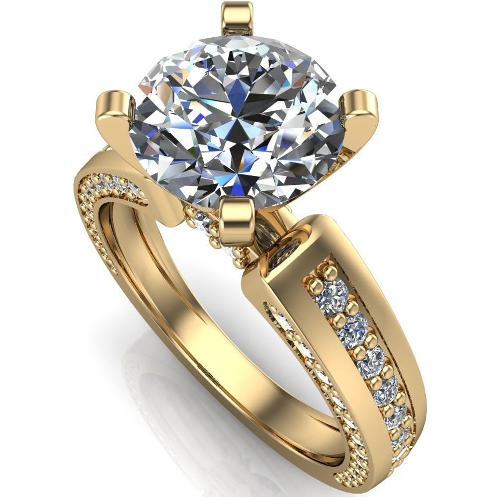 Rosalee Round Moissanite Extravagant 4 Prong Head Diamond Micro Prong Band Ring-Custom-Made Jewelry-Fire & Brilliance ®