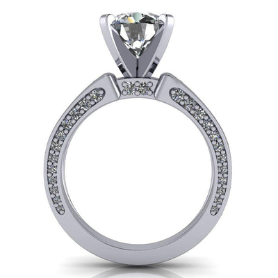 Rosalee Round Moissanite Extravagant 4 Prong Head Diamond Micro Prong Band Ring-Custom-Made Jewelry-Fire & Brilliance ®