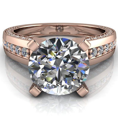 Rosalee Round Moissanite Extravagant 4 Prong Head Diamond Micro Prong Band Ring-Custom-Made Jewelry-Fire & Brilliance ®