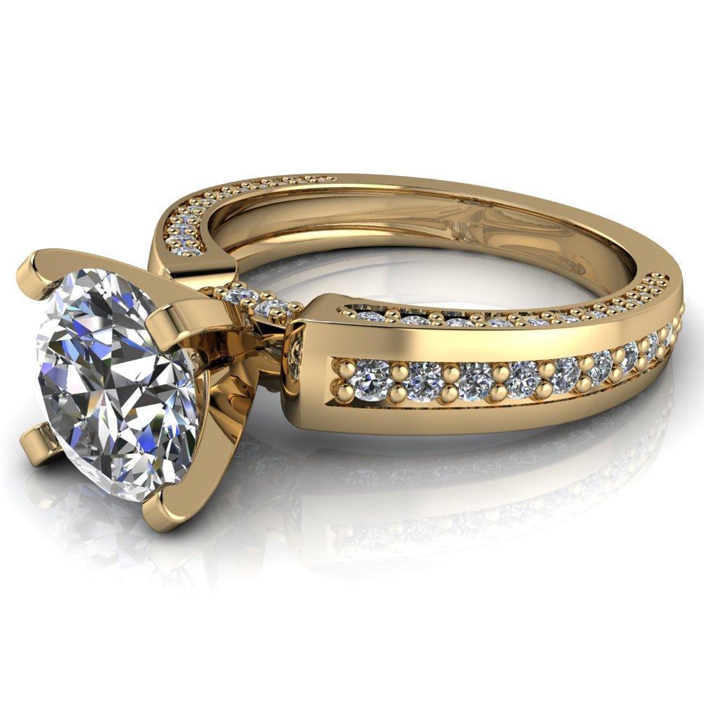 Rosalee Round Moissanite Extravagant 4 Prong Head Diamond Micro Prong Band Ring-Custom-Made Jewelry-Fire & Brilliance ®