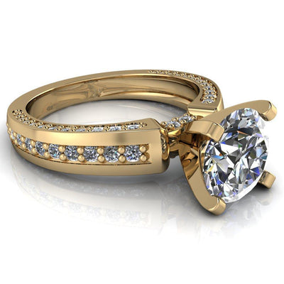 Rosalee Round Moissanite Extravagant 4 Prong Head Diamond Micro Prong Band Ring-Custom-Made Jewelry-Fire & Brilliance ®