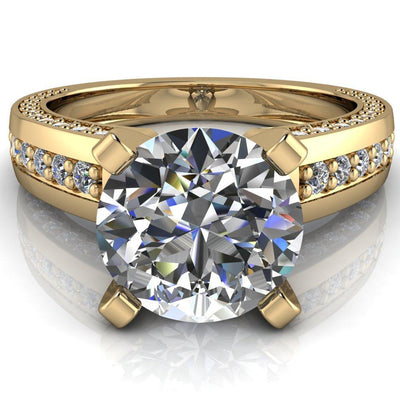 Rosalee Round Moissanite Extravagant 4 Prong Head Diamond Micro Prong Band Ring-Custom-Made Jewelry-Fire & Brilliance ®