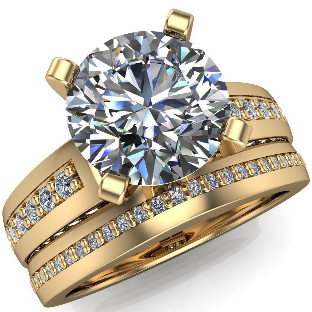 Rosalee Round Moissanite Extravagant 4 Prong Head Diamond Micro Prong Band Ring-Custom-Made Jewelry-Fire & Brilliance ®