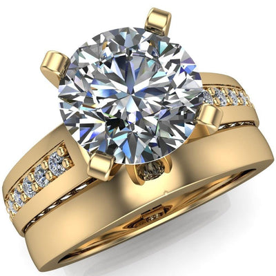 Rosalee Round Moissanite Extravagant 4 Prong Head Diamond Micro Prong Band Ring-Custom-Made Jewelry-Fire & Brilliance ®