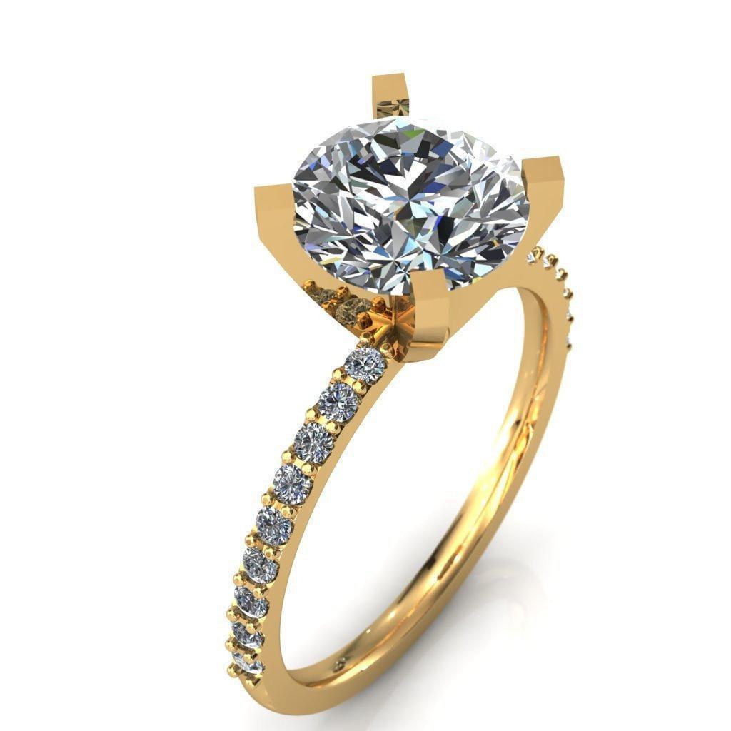 Rosie Round Moissanite 4 V Prong MicroPave Diamond Ring-Fire & Brilliance ® Creative Designs-Fire & Brilliance ®