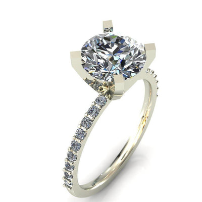 Rosie Round Moissanite 4 V Prong MicroPave Diamond Ring-Fire & Brilliance ® Creative Designs-Fire & Brilliance ®