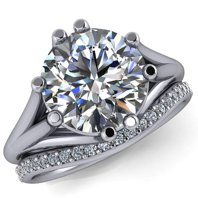 Roslyn Round Moissanite Double 4 Prong Split Shank Ring-Custom-Made Jewelry-Fire & Brilliance ®