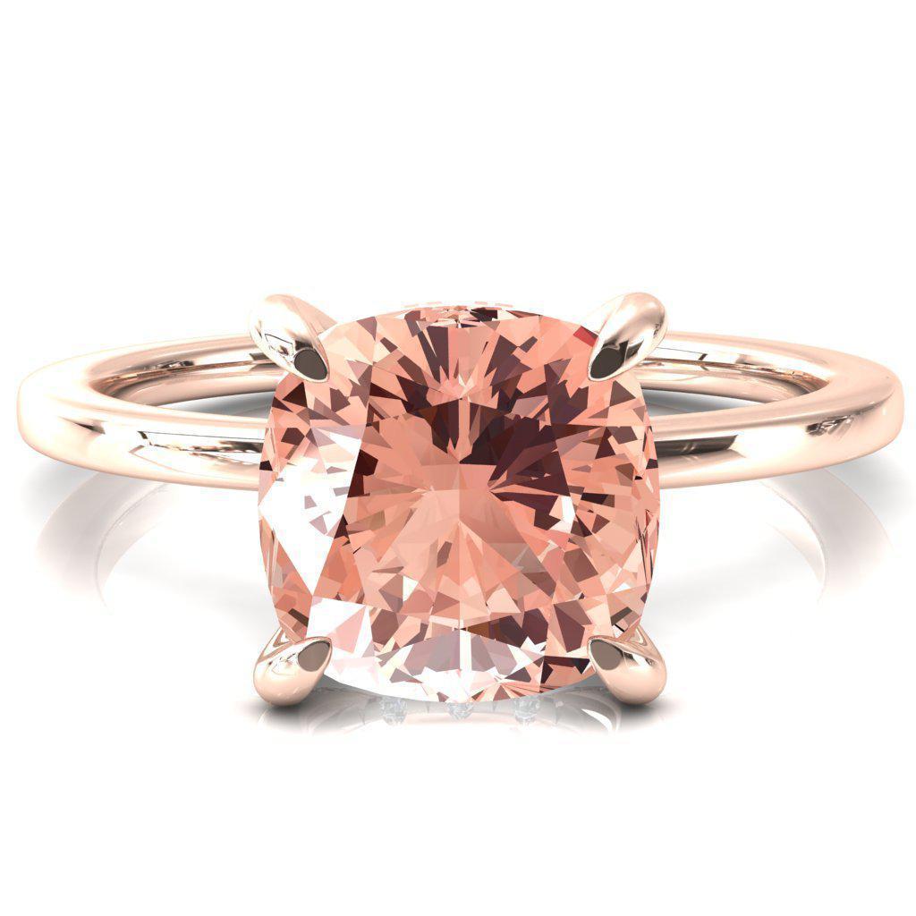 Rosy Cushion Champagne Sapphire 4 Claw Prong Single Rail Micropave Engagement Ring-FIRE & BRILLIANCE