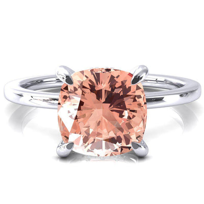 Rosy Cushion Champagne Sapphire 4 Claw Prong Single Rail Micropave Engagement Ring-FIRE & BRILLIANCE