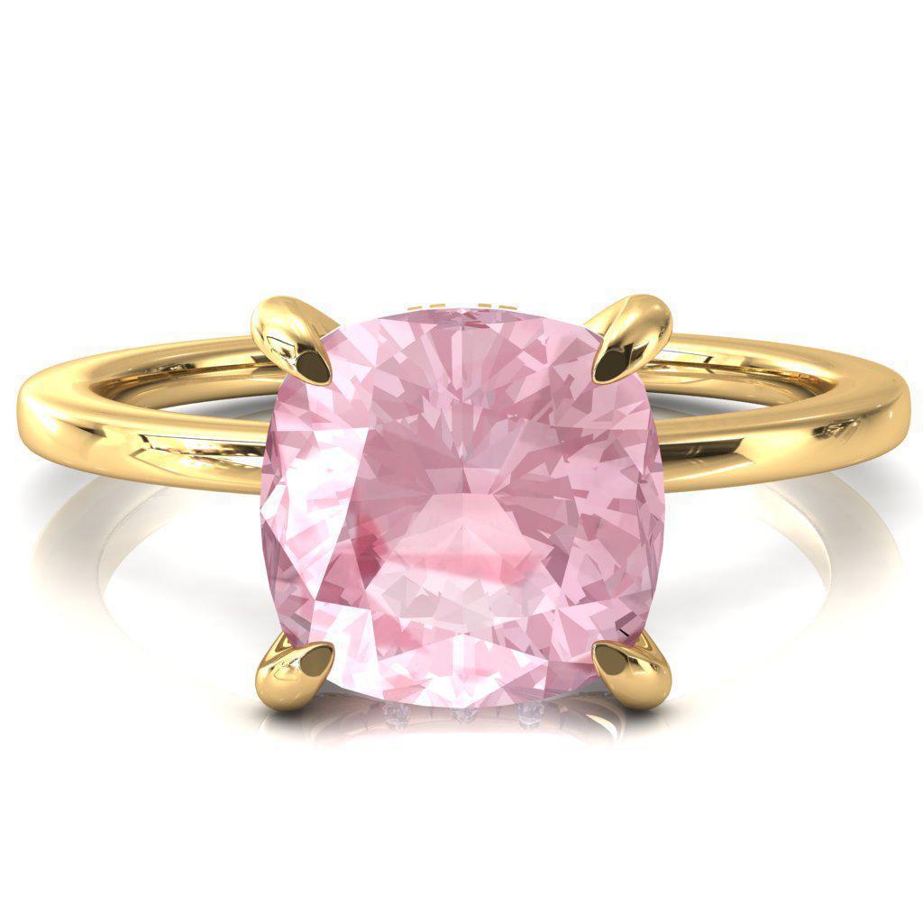 Rosy Cushion Pink Sapphire 4 Claw Prong Single Rail Micropave Engagement Ring-FIRE & BRILLIANCE