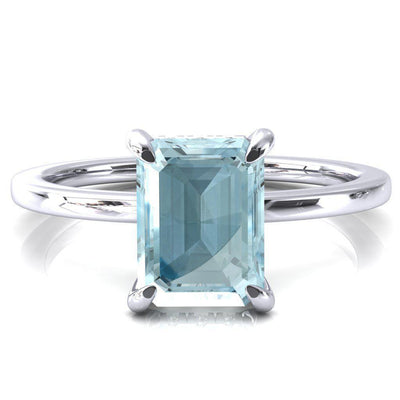 Rosy Emerald Aqua Blue Spinel 4 Claw Prong Single Rail Micropave Engagement Ring-FIRE & BRILLIANCE