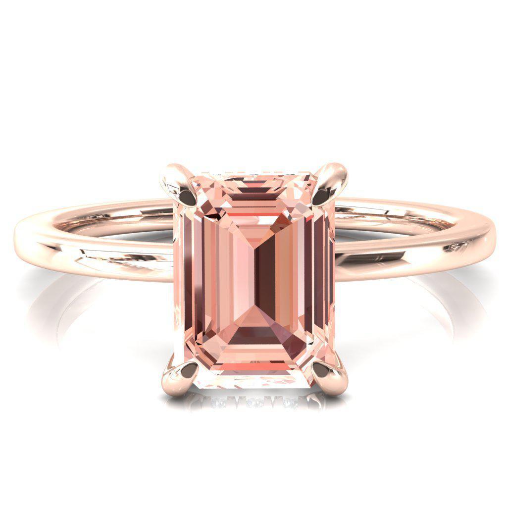 Rosy Emerald Champagne Sapphire 4 Claw Prong Single Rail Micropave Engagement Ring-FIRE & BRILLIANCE
