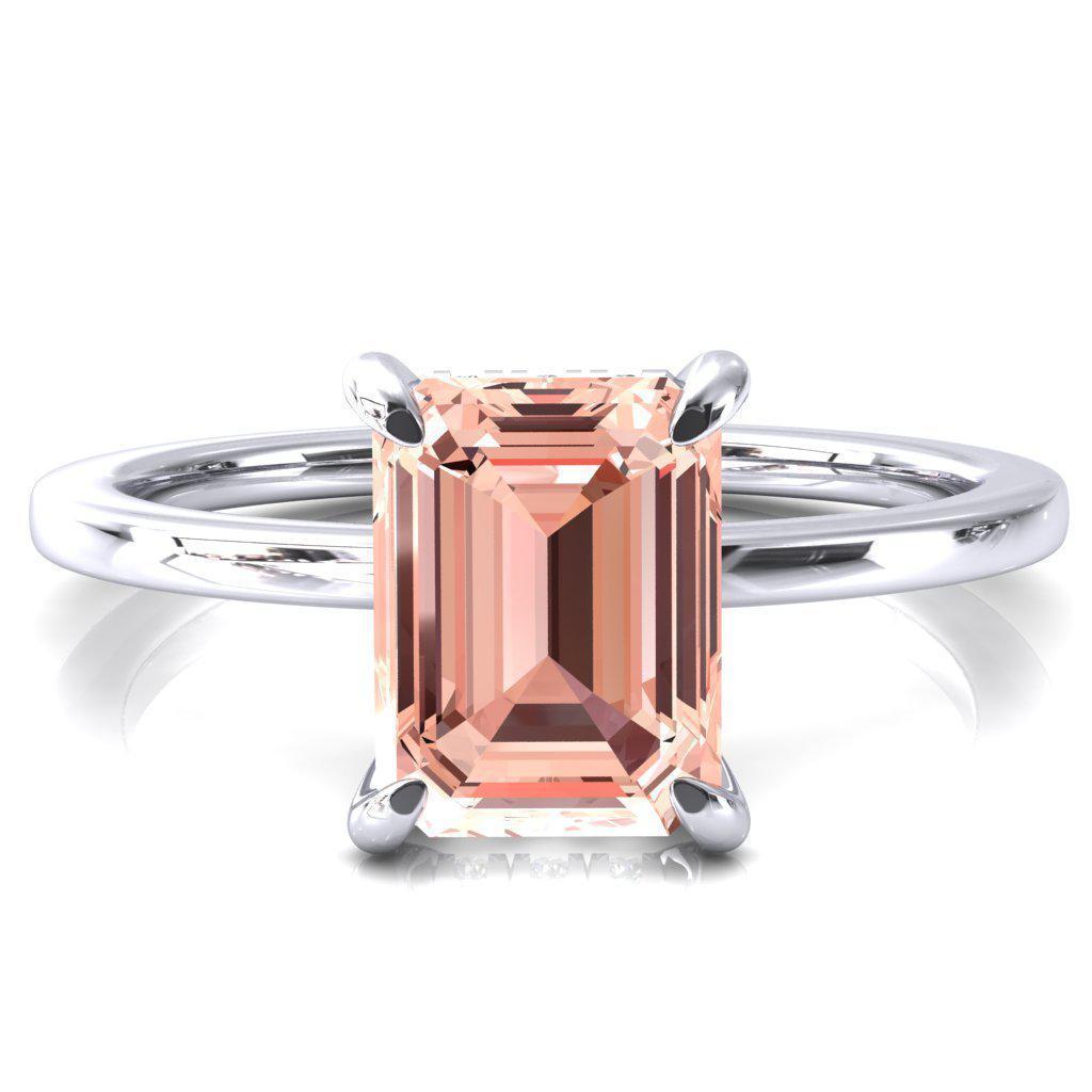 Rosy Emerald Champagne Sapphire 4 Claw Prong Single Rail Micropave Engagement Ring-FIRE & BRILLIANCE