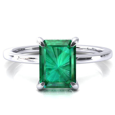 Rosy Emerald Emerald 4 Claw Prong Single Rail Micropave Engagement Ring-FIRE & BRILLIANCE