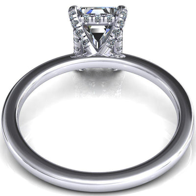 Rosy Emerald Moissanite 4 Claw Prong Single Rail Micropave Engagement Ring-FIRE & BRILLIANCE