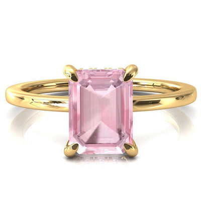 Rosy Emerald Pink Sapphire 4 Claw Prong Single Rail Micropave Engagement Ring-FIRE & BRILLIANCE