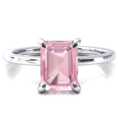 Rosy Emerald Pink Sapphire 4 Claw Prong Single Rail Micropave Engagement Ring-FIRE & BRILLIANCE
