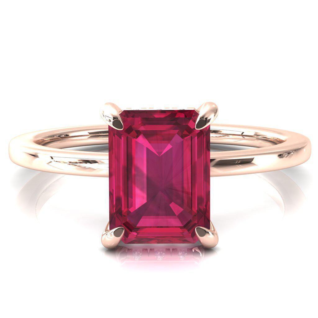 Rosy Emerald Ruby 4 Claw Prong Single Rail Micropave Engagement Ring-FIRE & BRILLIANCE