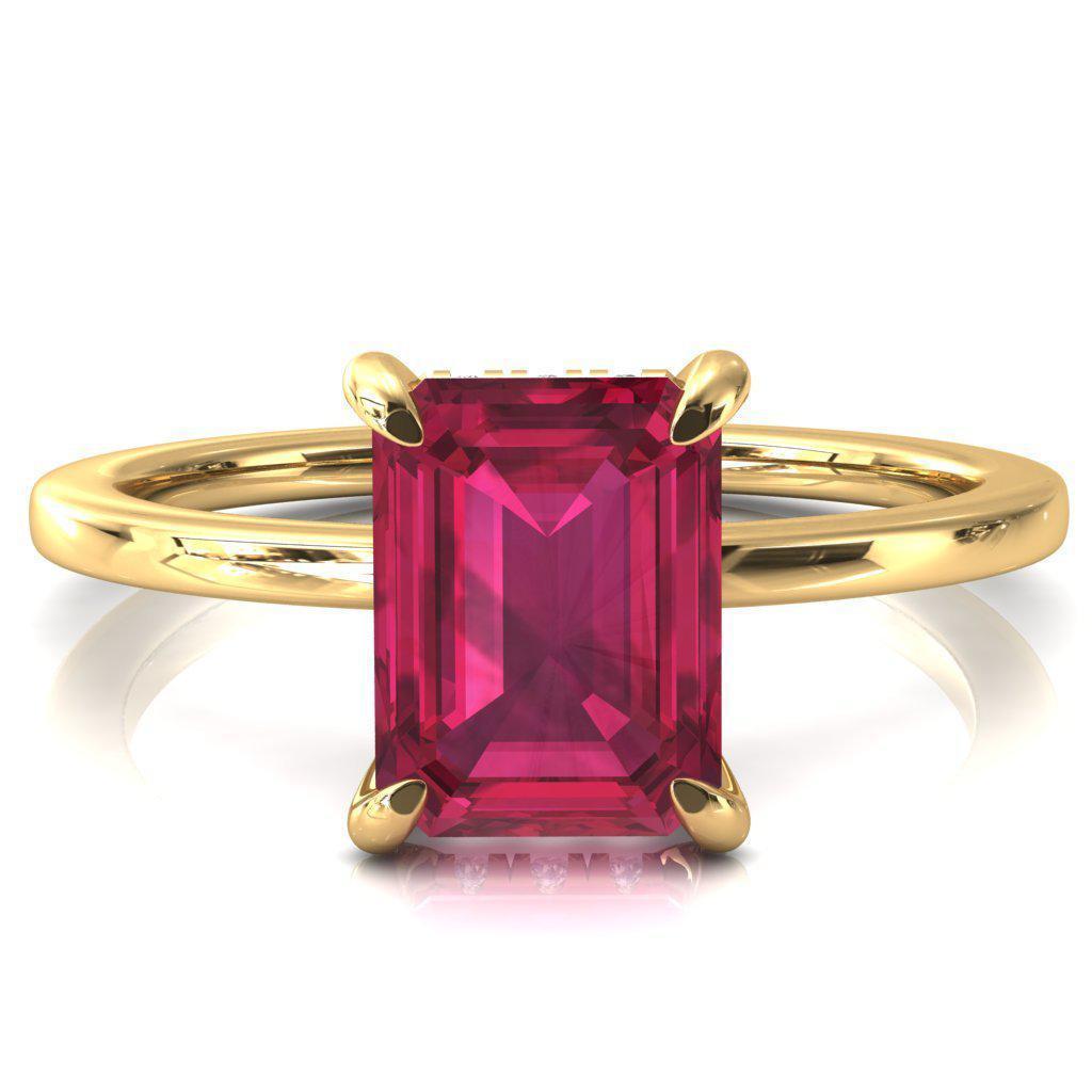 Rosy Emerald Ruby 4 Claw Prong Single Rail Micropave Engagement Ring-FIRE & BRILLIANCE