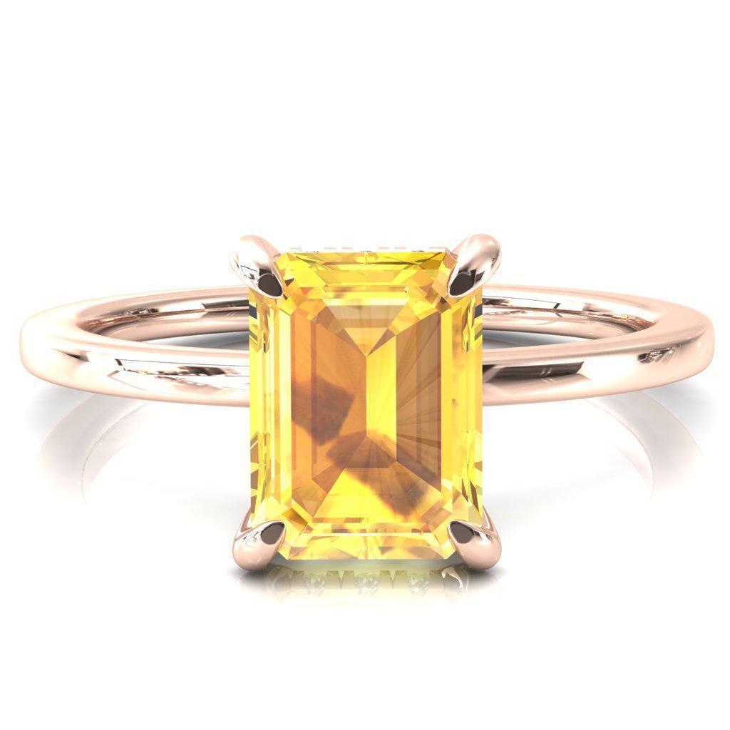 Rosy Emerald Yellow Sapphire 4 Claw Prong Single Rail Micropave Engagement Ring-FIRE & BRILLIANCE