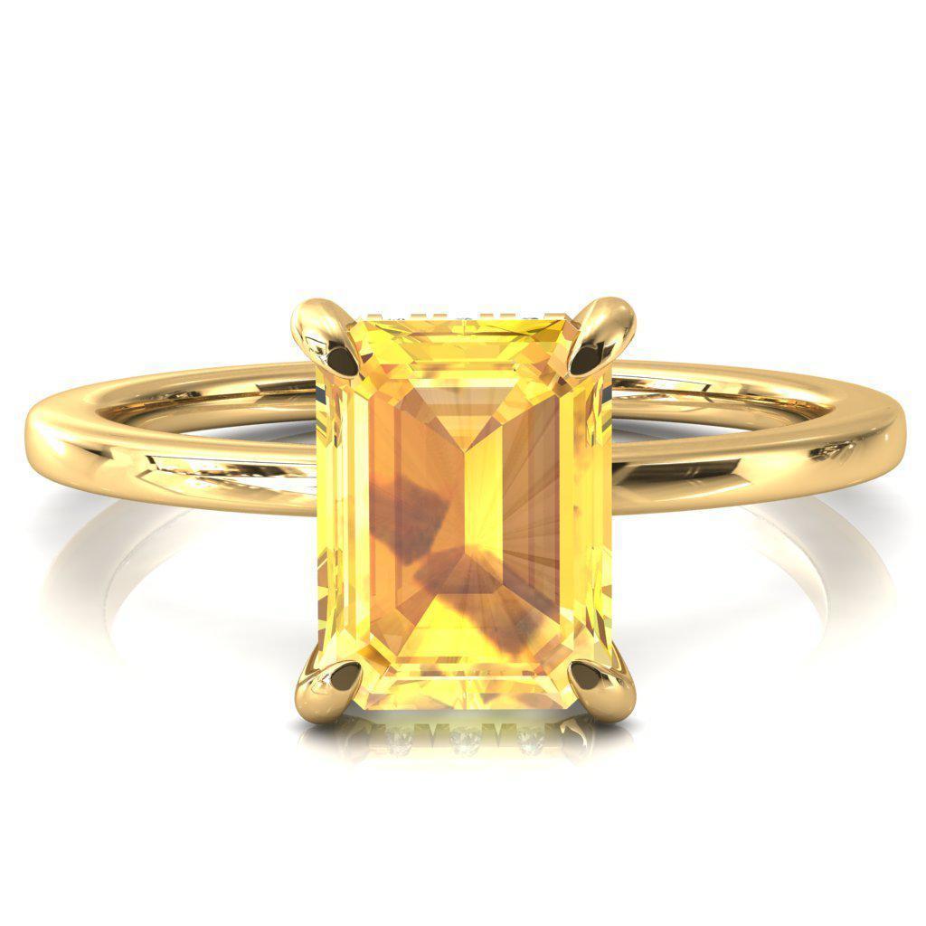 Rosy Emerald Yellow Sapphire 4 Claw Prong Single Rail Micropave Engagement Ring-FIRE & BRILLIANCE