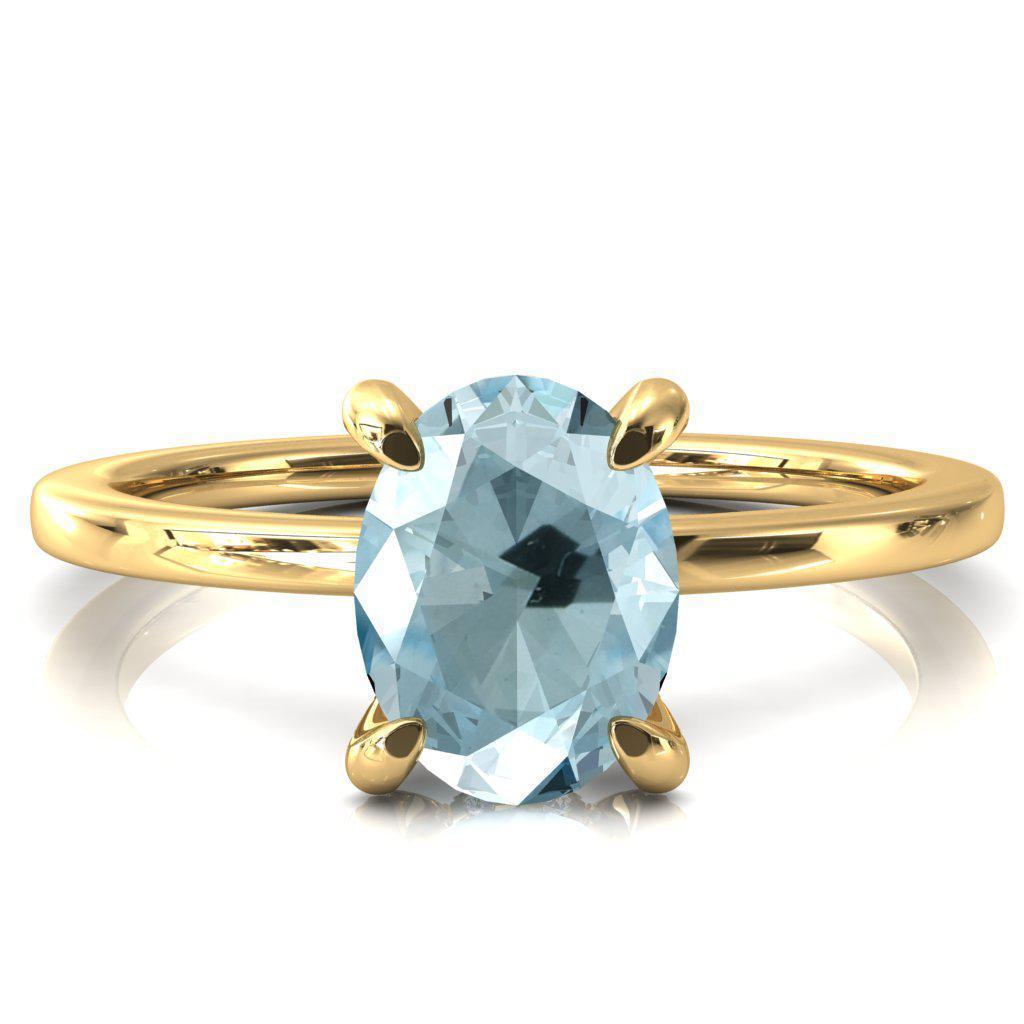 Rosy Oval Aqua Blue Spinel 4 Claw Prong Single Rail Micropave Engagement Ring-FIRE & BRILLIANCE