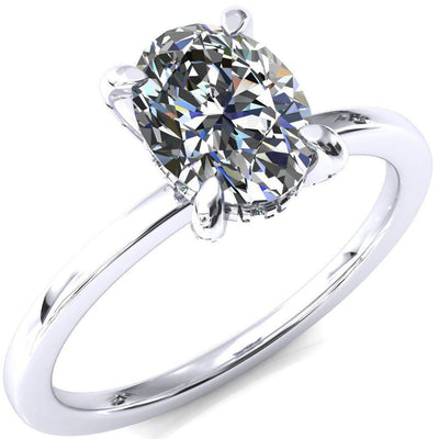 Rosy Oval Moissanite 4 Claw Prong Single Rail Micropave Engagement Ring-FIRE & BRILLIANCE