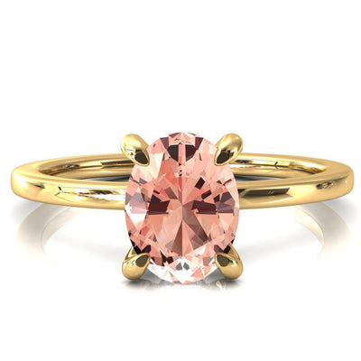 Rosy Oval Champagne Sapphire 4 Claw Prong Single Rail Micropave Engagement Ring-FIRE & BRILLIANCE